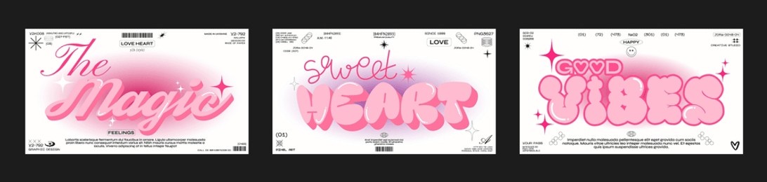 y2k posters in a retro futuristic pink style with gradient. cute fluffy style elements for 90s design. printable vector banner collection