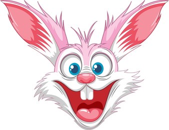 a vector cartoon illustration of a crazy rabbit with a scary smile on its head, isolated on a white background