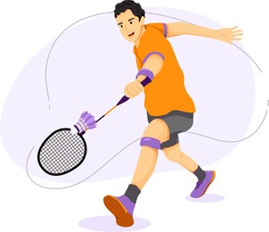 boy playing badminton with shuttle cock illustration