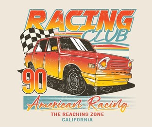 racing club vector t-shirt print design. car print design for t shirt print, poster, sticker, background and other uses.