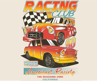 race poster. racing club vector t-shirt print design. american racing. road speed. speed way. car print design for t shirt print, poster, sticker, background and other uses.