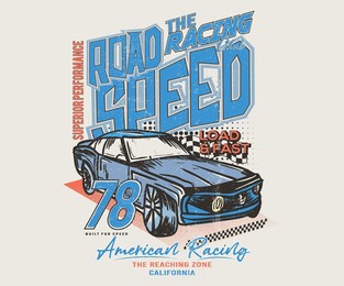 car print design for t shirt print, poster, sticker, background and other uses. racing club vector t-shirt print design. american racing. road speed.