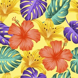 floral seamless pattern with leaves. tropical background