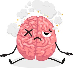 cartoon unhealthy human brain, set of cute characters, isolated on white background