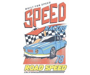 speed car vector t-shirt print design. american racing. road speed. racing club print design for t shirt print, poster, sticker, background and other uses.