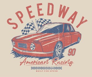 speedway graphic print design. speed racing print design for t shirt print, poster, sticker, background and other uses. american racing. race flag. 