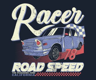 racer sprint design for t shirt print, poster, sticker, background and other uses. american racing. speedway graphic print design. road speed artwork.