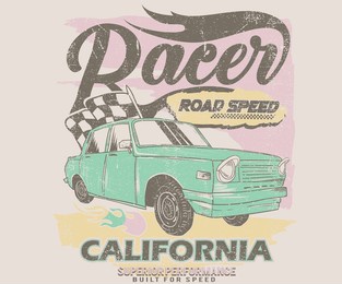 speed racing print design for t shirt print, poster, sticker, background and other uses. road speed. speedway graphic print design. california racing.