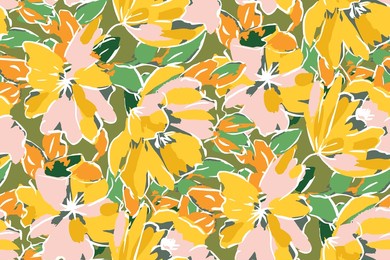 seamless pattern with colorful pattern of abstract flowers. hand drawn. not ai