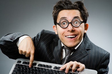 computer geek with computer keyboard