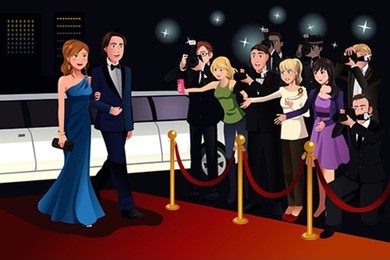 a vector illustration of fashionable couple going to a red carpet event