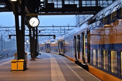 starting a new day moving in amsterdam, europe by train / train on duty ? good morning amsterdam