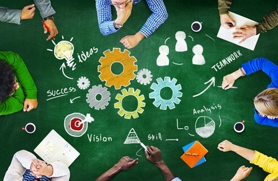 teamwork business team meeting unity gears working concept