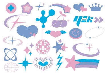 set of y2k design elements, abstract minimalist decorative clip art