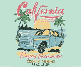 summer adventure graphic print design. beach vibes print design for  apparel, stickers, posters, background and others. california road trip.