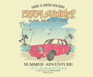 enjoy summer road trip. summer adventure graphic print design. beach vibes print design for  apparel, stickers, posters, background and others. enjoy summer time vector design.