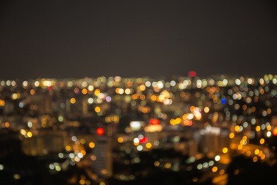 blurred focus of big city in night time