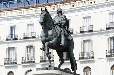 monument to charles iii on puerta del sol, madrid. spain. 