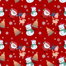 cute santa claus, snowman, christmas tree, deer and gift box seamless pattern for fabric textile wallpaper