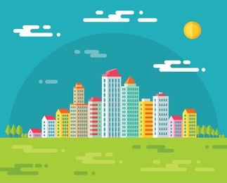 building in city - vector concept illustration in flat design style for presentation, booklet, web site and different projects. urban cityscape. real estate.