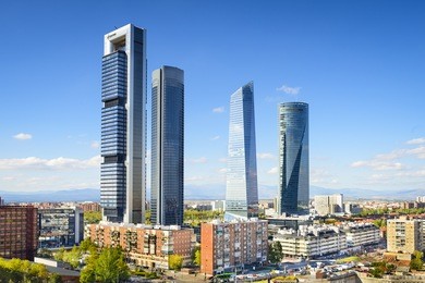 madrid, spain financial district skyline.