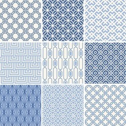 seamless oriental geometric patterns set in blue 