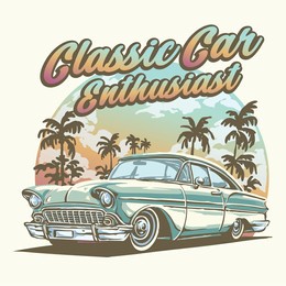 vintage classic car enthusiast isolated illustration
