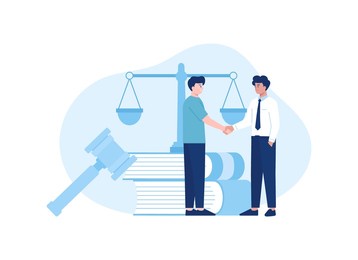 lawyer contract handshake with client trending concept flat illustration