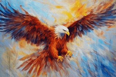 oil painting . artistic drawing of a eagle flying. artist canvas art animal painting collection for decoration and interior. abstract colorful background.