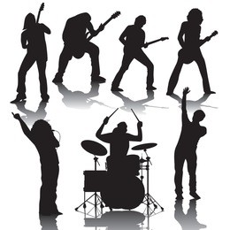 set of black silhouettes of musicians. vector illustration