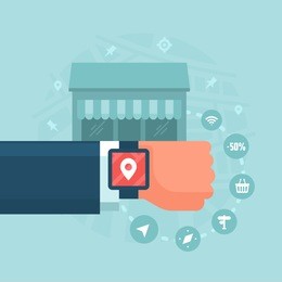 wearable devices in modern business. consumer uses personal wearable device to find information about local businesses