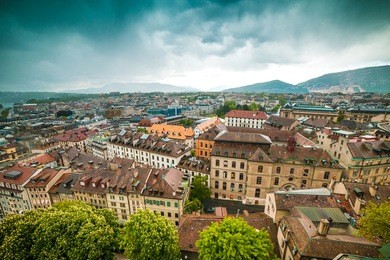aerial view of geneva old town