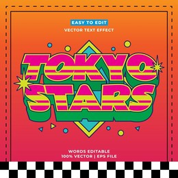 tokyo japan y2k streetwear colorful slogan typography editable text effect 3d cartoon template style premium vector