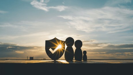 shield protect icon and family model, security protection and health insurance. the concept of family home, protection, health care day, car insurance.