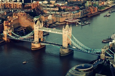 london aerial view with  tower bridge in sunset time