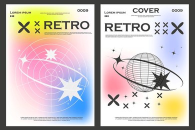 futuristic retro brutalism style posters and strange wireframe template y2k geometric element