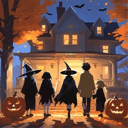 halloween illustrations family going home for celebrating halloween
