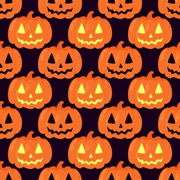 vector seamless pattern with glowing pumpkin for halloween. seamless texture with carved pumpkin with lantern. festive background for wrapping paper, fabric, textile, scrapbooking.
