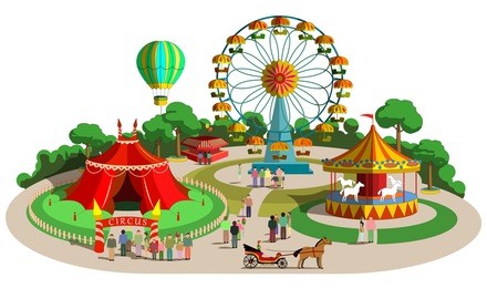 set of vector design composition with amusement park elements