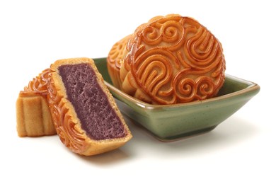 mid-autumn festival moon cake on white background 