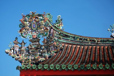 ornate and elaborate chinese temple (khoo kongsi) of penang, malaysia. this is a unesco world heritage building.