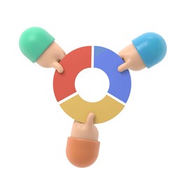 market share business concept. competing businessman holding in hand pie chart. competing. economic financial share profit.3d illustration flat design. 3d rendering on white background.
