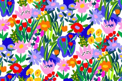 abstract floral seamless pattern. bright colors, gouache painting.hand drawn, not ai