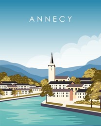 vector illustration annecy france. tourist poster, banner, postcard. tourism. trips.