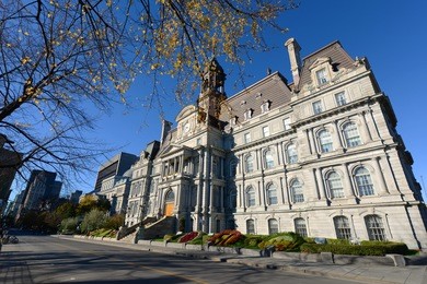 montreal city hall wide angle, montreal city hall is a french empire style building in old town montreal, quebec, canada