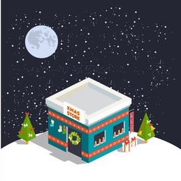 vector isometric flat christmas store with trees 