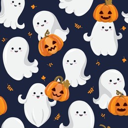 seamless pattern of cute ghost and pumpkins