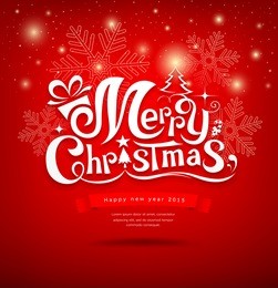 merry christmas greeting card lettering design red background, vector illustration