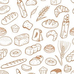 hand drawn bakery on white background. seamless pattern background.