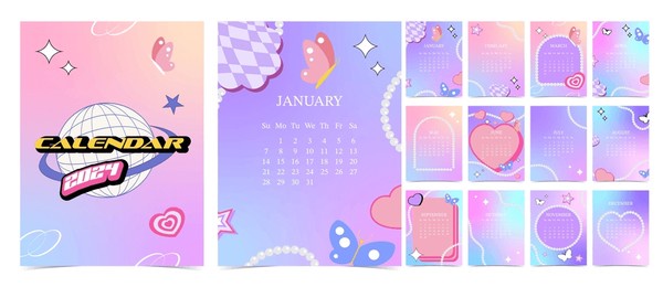 2024 table calendar year.week start on sunday with gradient style that use for vertical digital and printable a4 a5 size